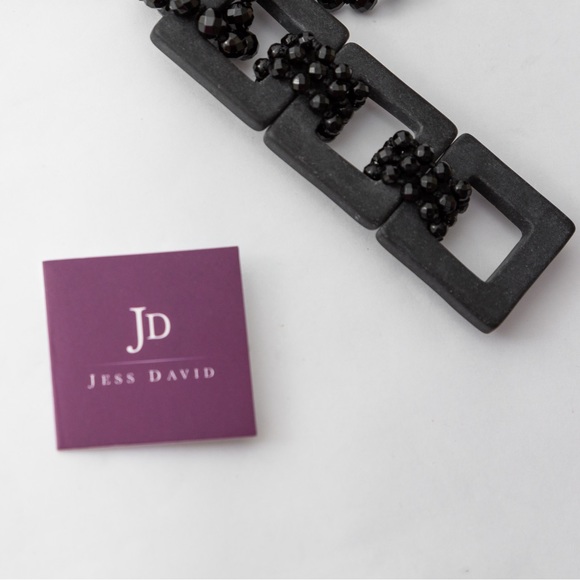 Calcite & Onyx square faceted black onyx beaded necklace with pendant Jess David - Picture 14 of 16